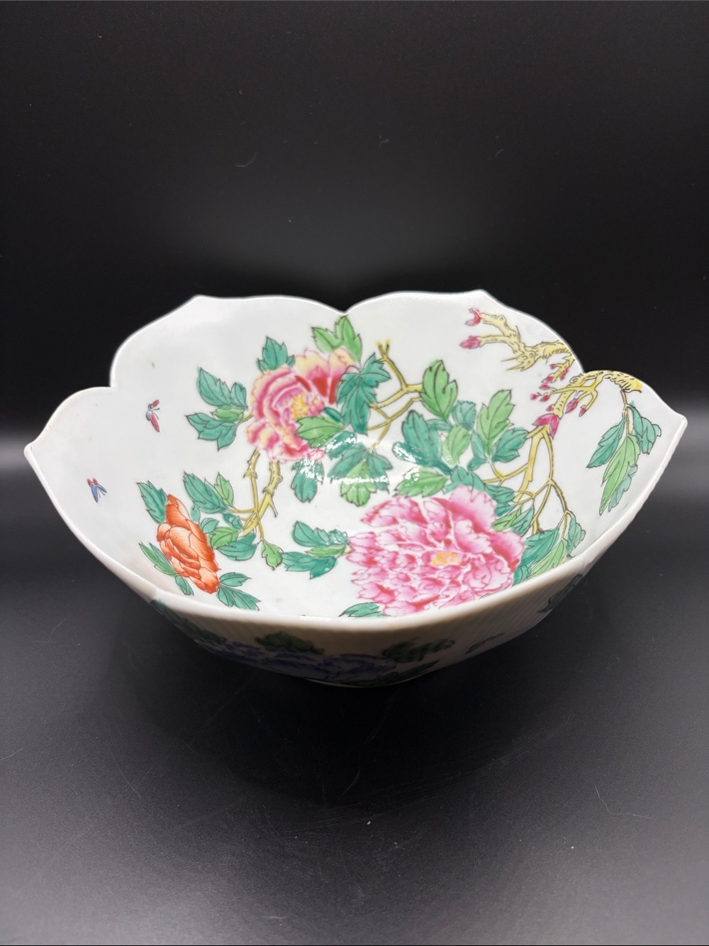 Vintage Oriental Objects D Art Hand Painted Floral Butterfly Ceramic Lotus Bowl